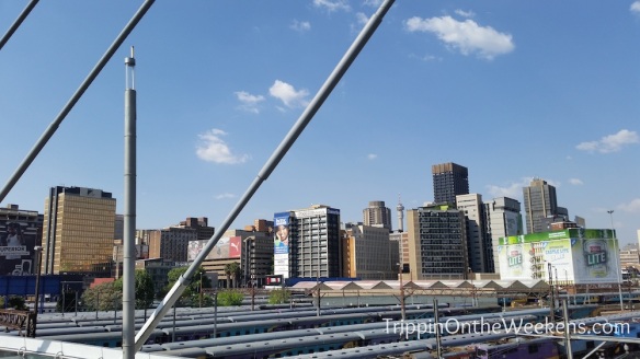 The view of downtown Joburg from the Nelson Mandela bridge. 
